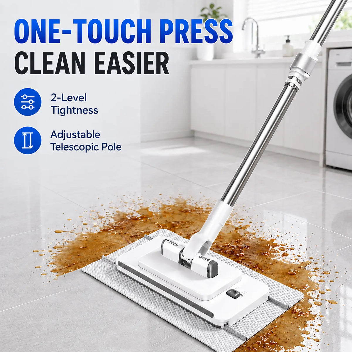 Extendable Telescopic Disposable Flat Clip Mop, 360° Swivel Lightweight Floor Mop, Multi-purpose Cleaner for Hardwood, Tile, Kitchen & Bathroom