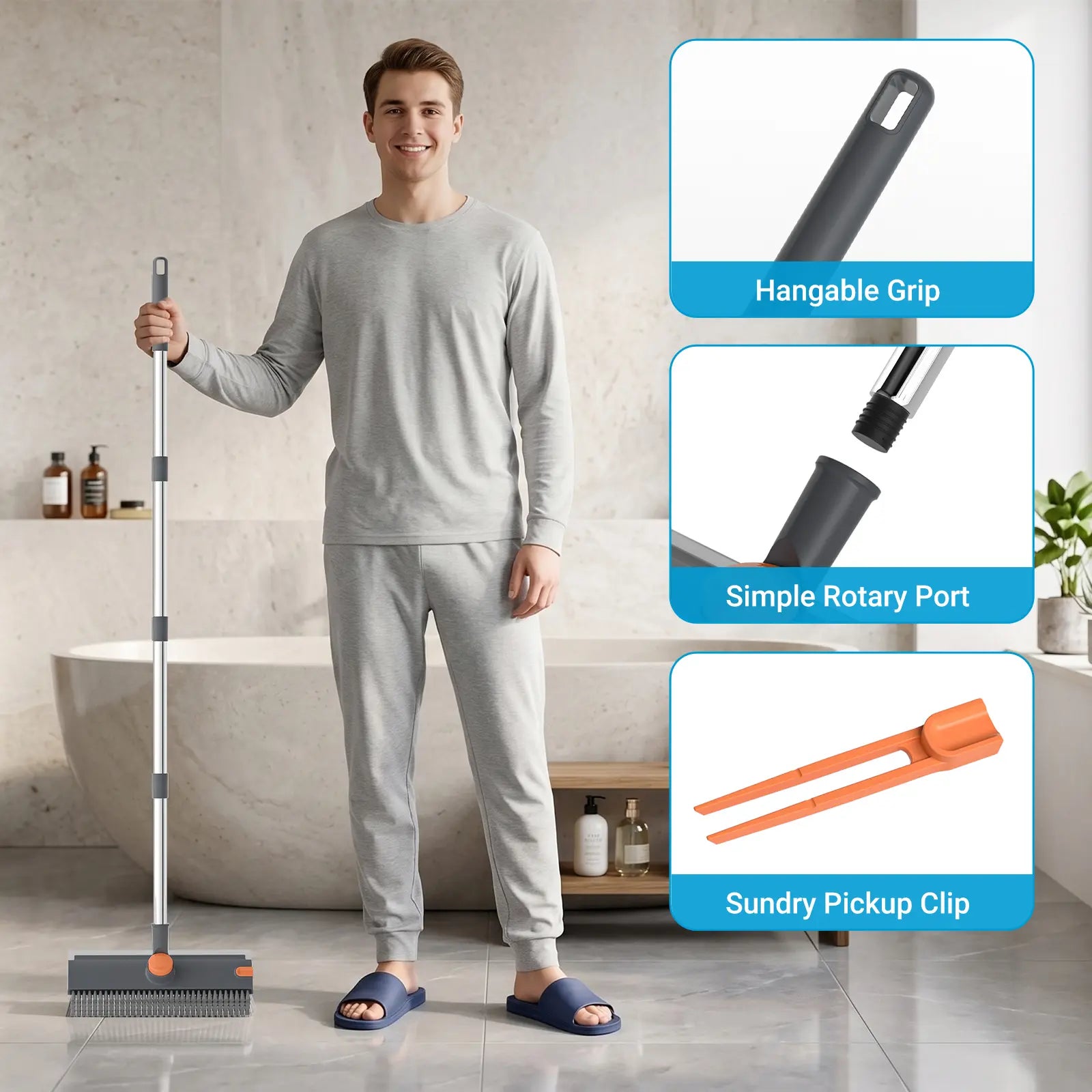 Glumzrk 3-in-1 Floor Scrub Brush with Extended Handle