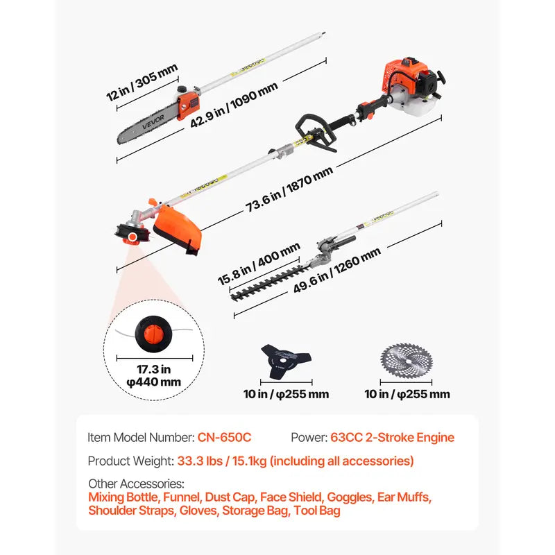 VEVOR 63CC 5-in-1 Gas Hedge Trimmer