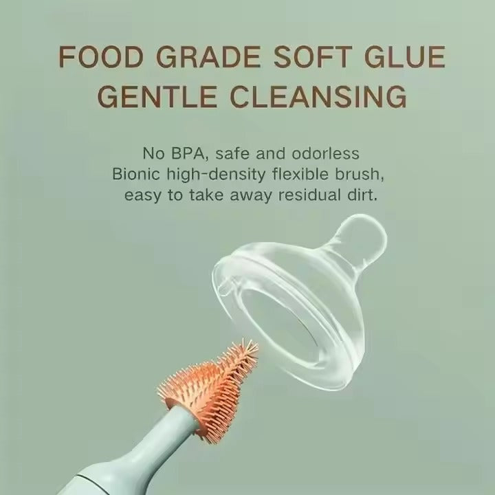 Rechargeable 360° Rotating Silicone Bottle Brush – Smart Baby Cup & Pacifier Cleaner